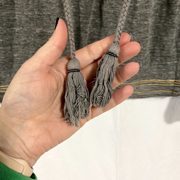 Sundance Kiersey Gold Embroidered Gray Long Sleeve Tassel Linen Top Size S - Picture 4 of 8